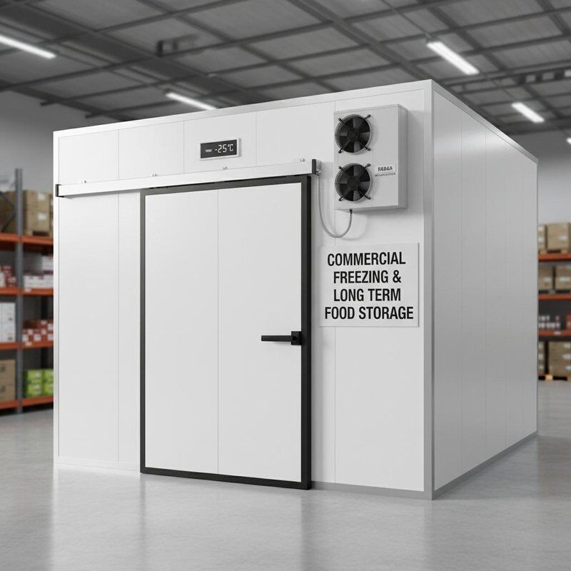 Sliding Door Freezer Room Incorporating R404A Refrigeration Suitable for Commercial Freezing and Long Term Food Storage